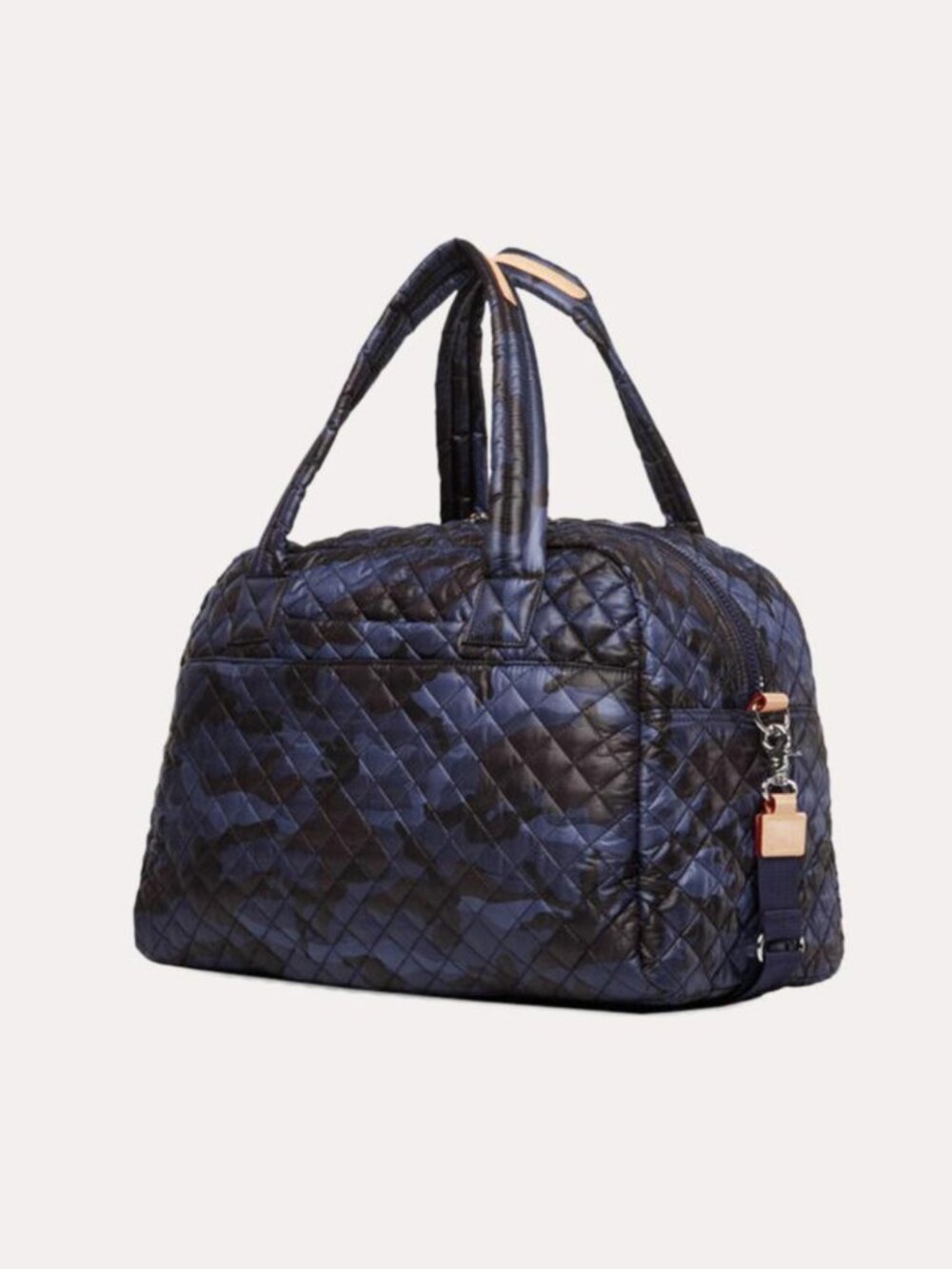 MZ Wallace Blue Camo Quilted Nylon Weekender Travel Tote Bag